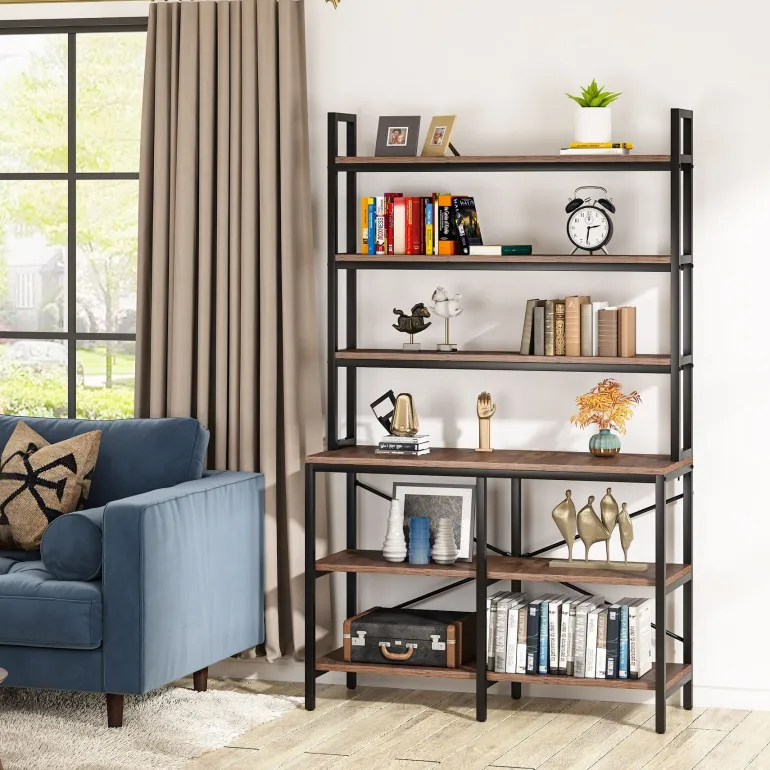 Store Tribesigns 6-Tier Bookshelf, Industrial Etagere Bookcase Storage Rack