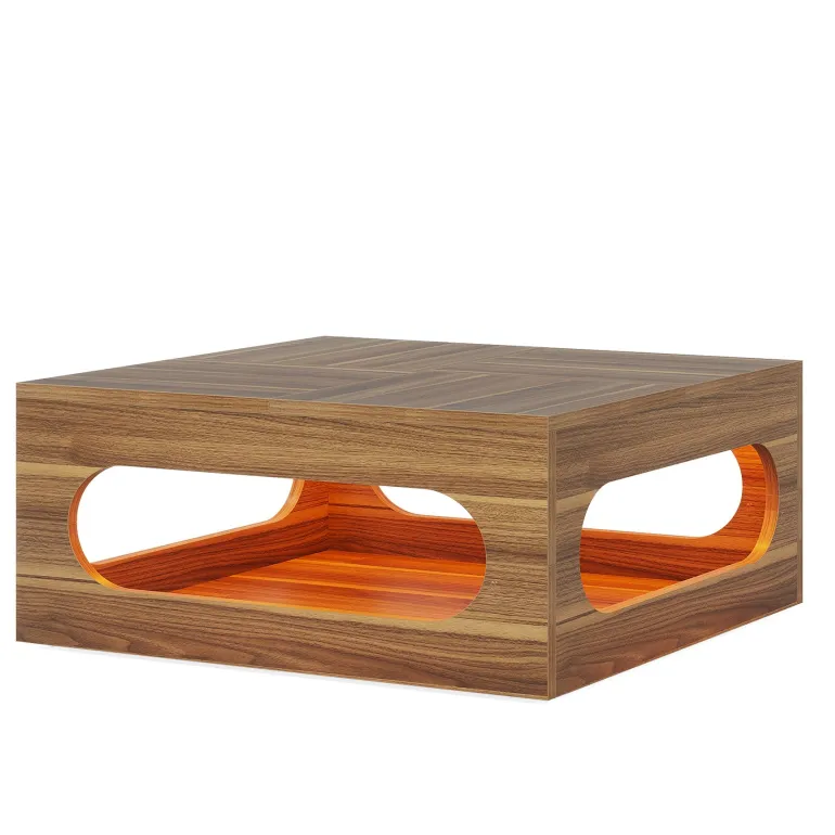 Outlet Tribesigns 2-Tier Coffee Table, Wood Square Center Tea Table with LED Strip Light