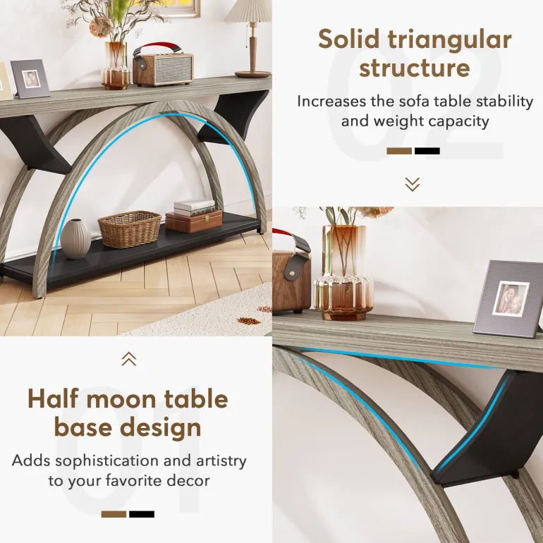 Cheap Tribesigns 2-Tier Console Table, 70.9" Entryway Table with Half Moon Frame
