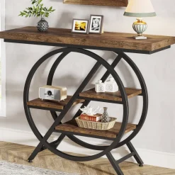Online Tribesigns 4-Tier Console Table, 39.4" Entryway Table with Geometric Metal Frame