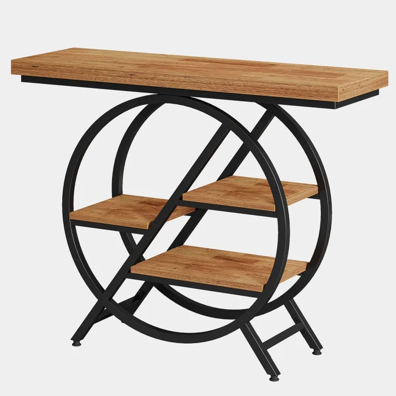 Online Tribesigns 4-Tier Console Table, 39.4" Entryway Table with Geometric Metal Frame