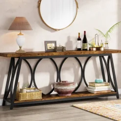 Best Tribesigns 2-Tier Console Table, 70.9" Industrial Sofa Table Behind Couch with Shelves