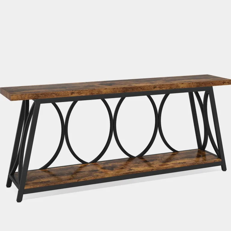Best Tribesigns 2-Tier Console Table, 70.9" Industrial Sofa Table Behind Couch with Shelves