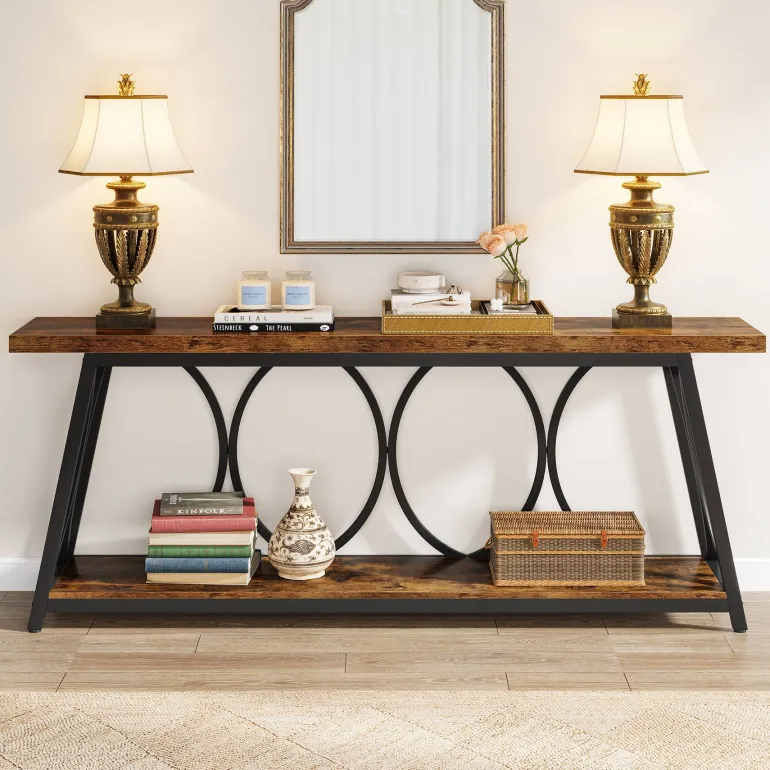 Best Tribesigns 2-Tier Console Table, 70.9" Industrial Sofa Table Behind Couch with Shelves