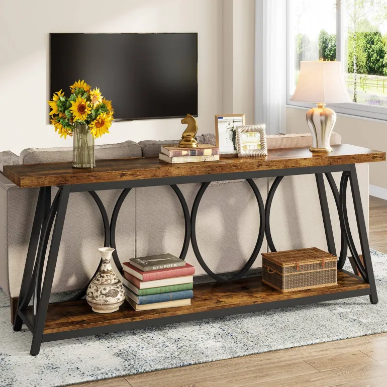 Best Tribesigns 2-Tier Console Table, 70.9" Industrial Sofa Table Behind Couch with Shelves