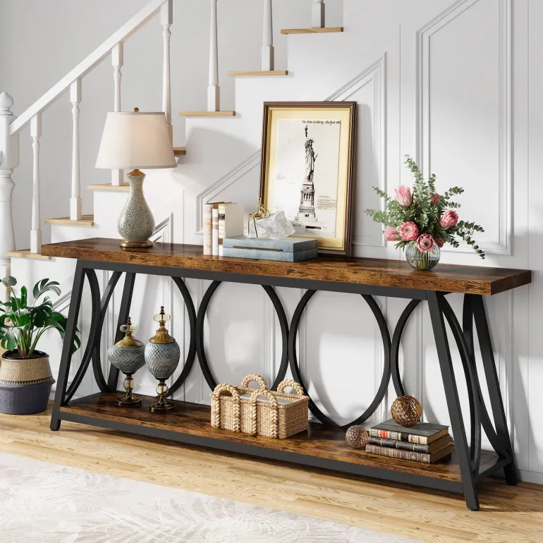 Best Tribesigns 2-Tier Console Table, 70.9" Industrial Sofa Table Behind Couch with Shelves