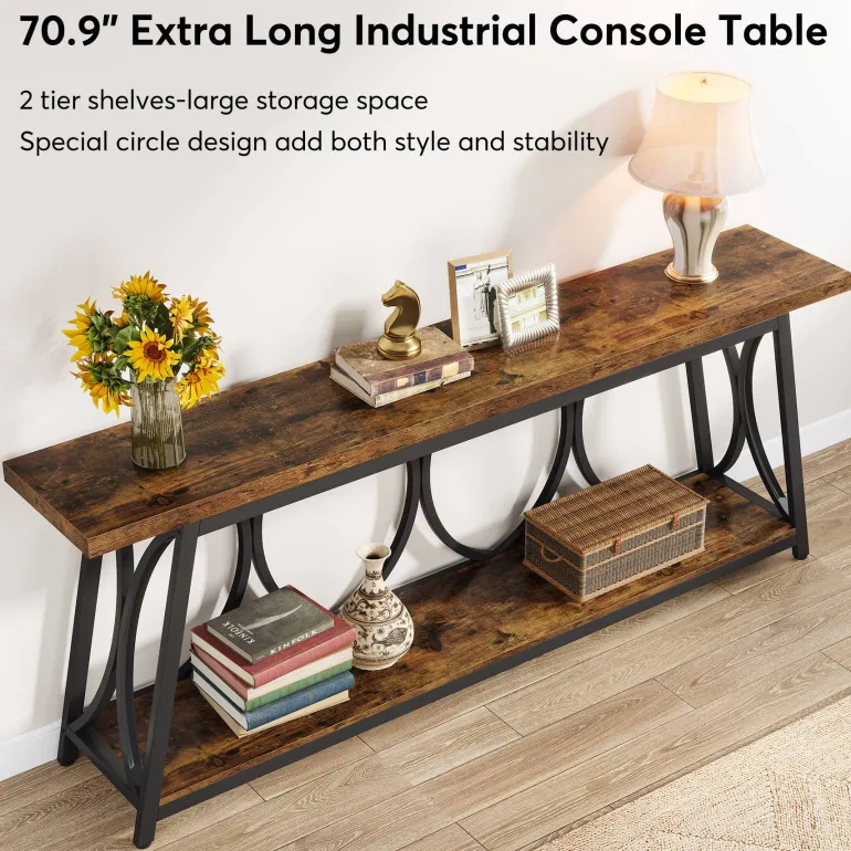 Best Tribesigns 2-Tier Console Table, 70.9" Industrial Sofa Table Behind Couch with Shelves