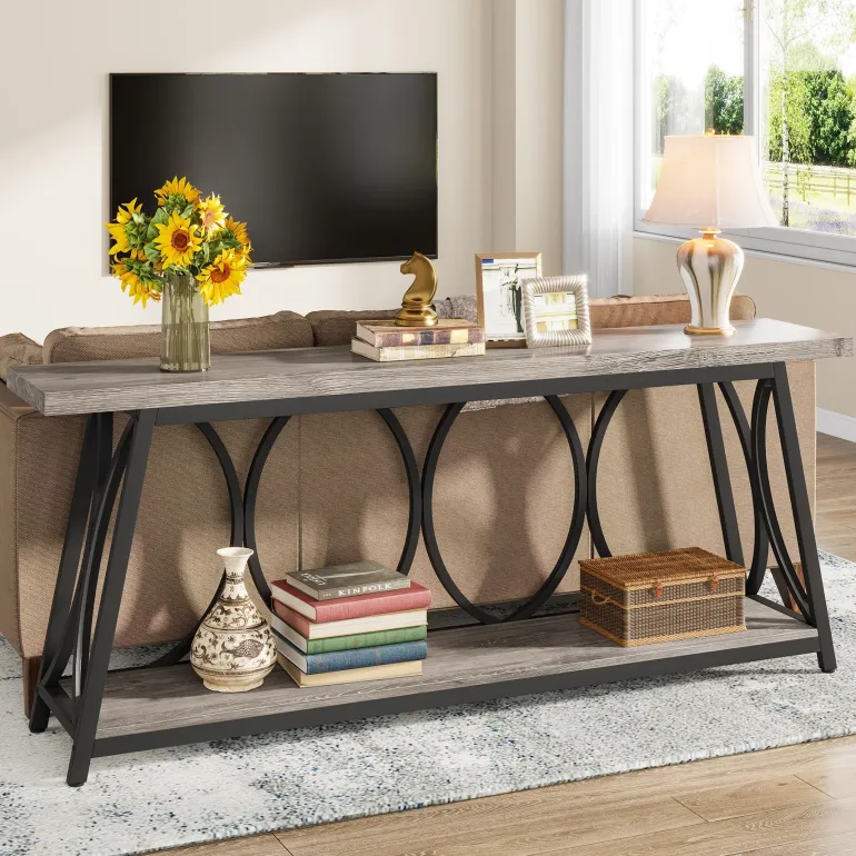 Best Tribesigns 2-Tier Console Table, 70.9" Industrial Sofa Table Behind Couch with Shelves