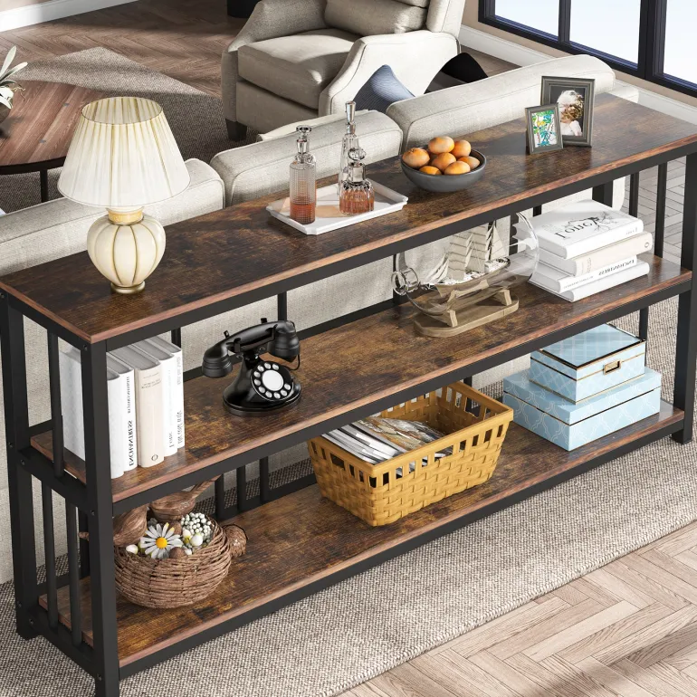 Online Tribesigns 3-Tier Console Table, 70.9" Long Sofa Table Behind Couch