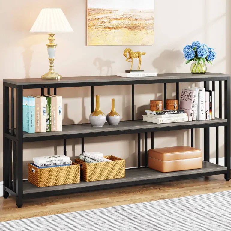 Online Tribesigns 3-Tier Console Table, 70.9" Long Sofa Table Behind Couch