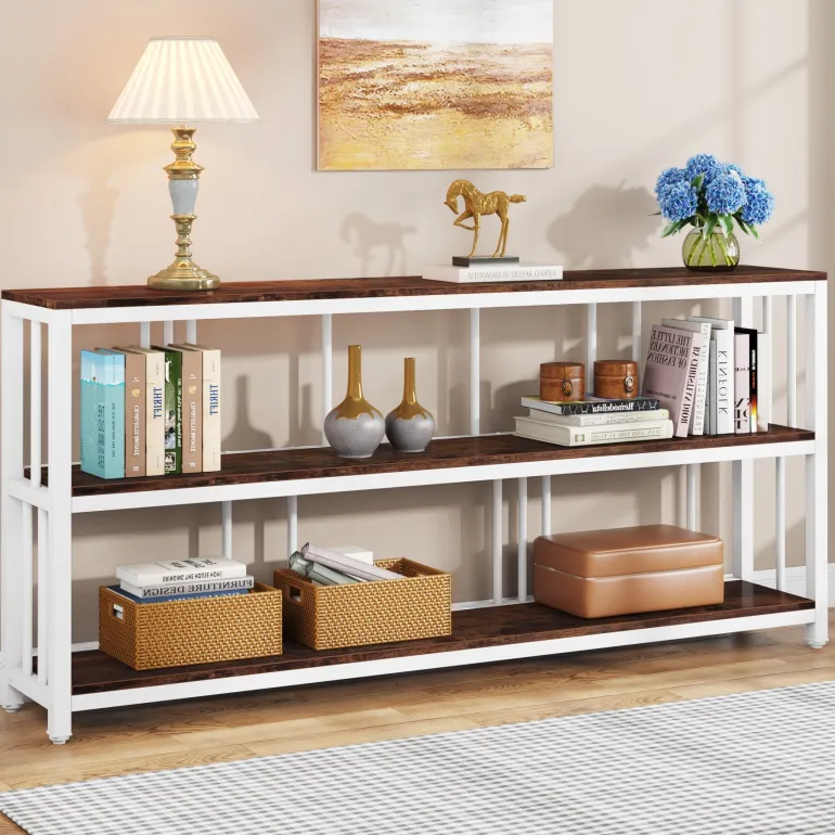 Online Tribesigns 3-Tier Console Table, 70.9" Long Sofa Table Behind Couch