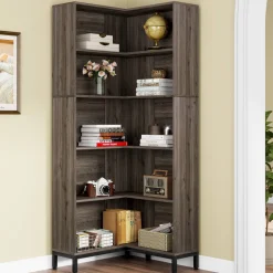Fashion Tribesigns 6-Tier Corner Bookcase, 71 inch L-Shaped Etagere Bookshelf