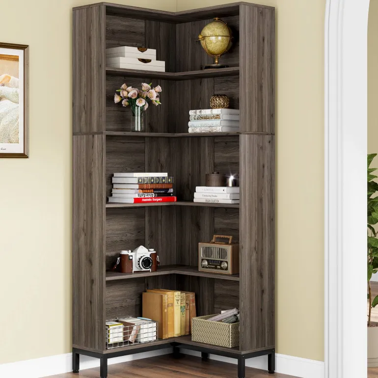 Fashion Tribesigns 6-Tier Corner Bookcase, 71 inch L-Shaped Etagere Bookshelf