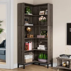 Fashion Tribesigns 6-Tier Corner Bookcase, 71 inch L-Shaped Etagere Bookshelf