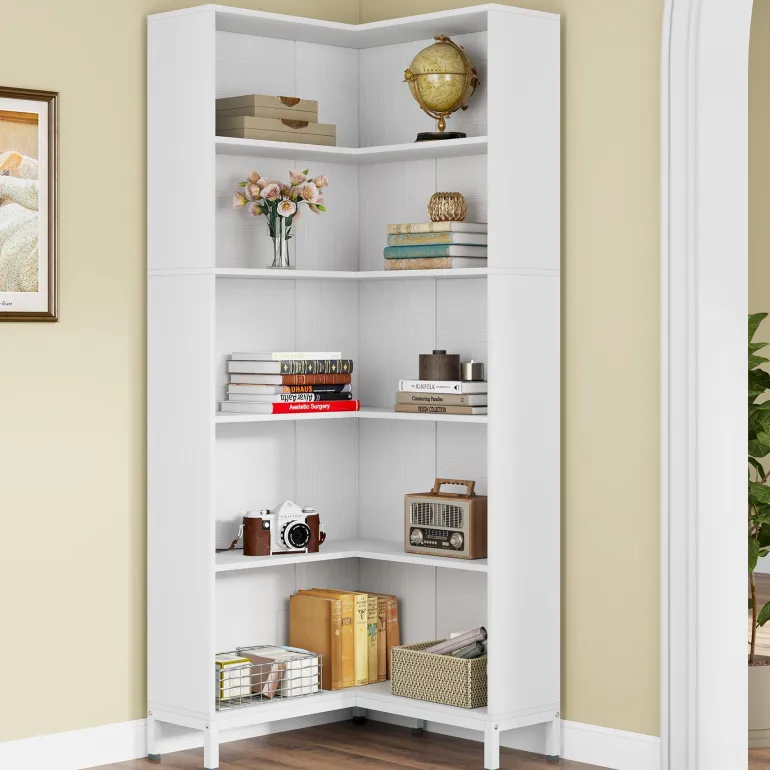 Fashion Tribesigns 6-Tier Corner Bookcase, 71 inch L-Shaped Etagere Bookshelf
