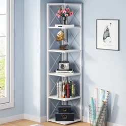 Hot Tribesigns 6-Tier Corner Shelf, 70.86" Corner Bookshelf Storage Etagere Bookcase