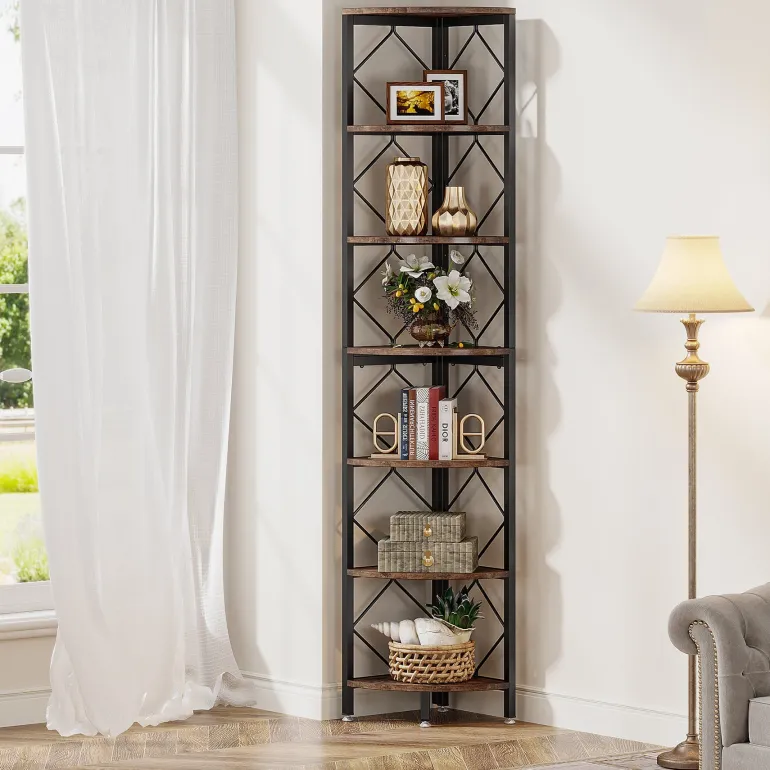 Hot Tribesigns 7-Tier Corner Shelf, 78.7” Corner Bookcase Slim Corner Storage Rack