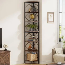 Hot Tribesigns 7-Tier Corner Shelf, 78.7” Corner Bookcase Slim Corner Storage Rack