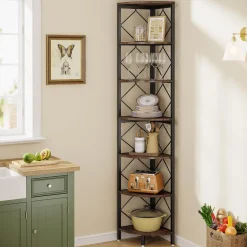 Hot Tribesigns 7-Tier Corner Shelf, 78.7” Corner Bookcase Slim Corner Storage Rack