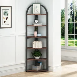 Fashion Tribesigns 6-Tier Corner Shelf, 71 inch Tall Corner Bookshelf for Small Space