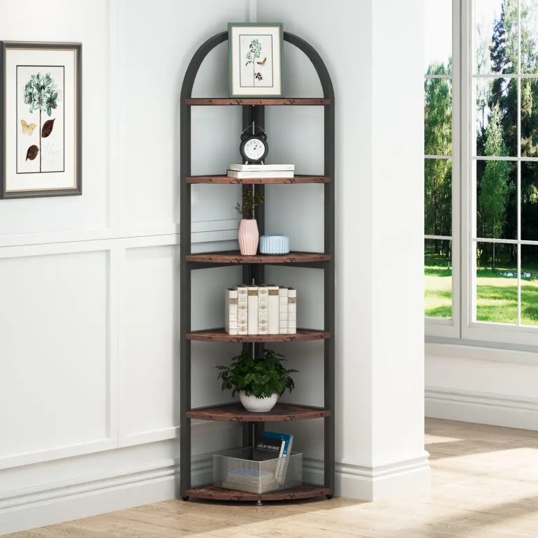 Fashion Tribesigns 6-Tier Corner Shelf, 71 inch Tall Corner Bookshelf for Small Space