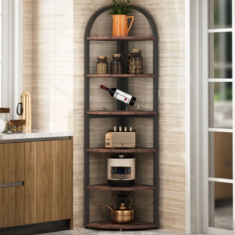 Fashion Tribesigns 6-Tier Corner Shelf, 71 inch Tall Corner Bookshelf for Small Space