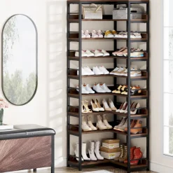 Hot Tribesigns 9-Tier Corner Shoe Rack, Freestanding Shoe Storage Shelf