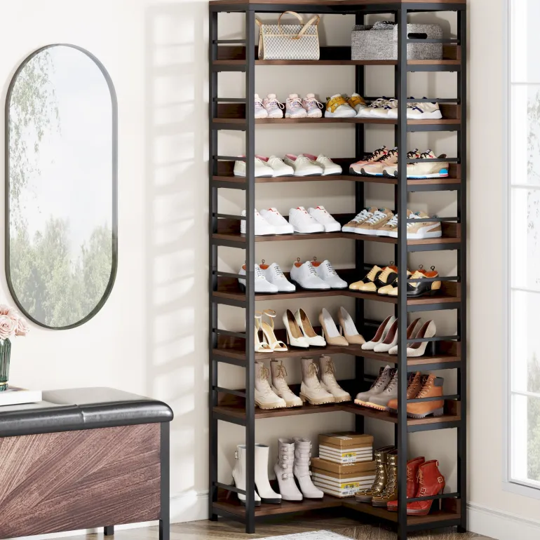 Hot Tribesigns 9-Tier Corner Shoe Rack, Freestanding Shoe Storage Shelf