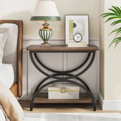 Sale Tribesigns 2-Tier End Table, Rectangular Side Table with Stylish Metal Frame