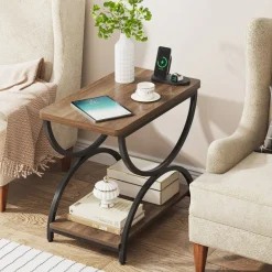 Sale Tribesigns 2-Tier End Table, Rectangular Side Table with Stylish Metal Frame