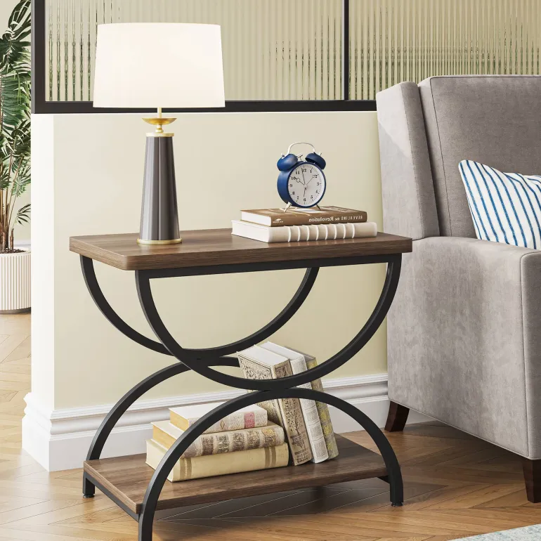 Sale Tribesigns 2-Tier End Table, Rectangular Side Table with Stylish Metal Frame