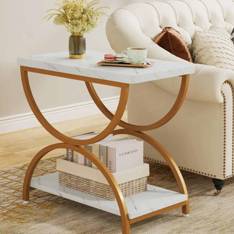 Sale Tribesigns 2-Tier End Table, Rectangular Side Table with Stylish Metal Frame