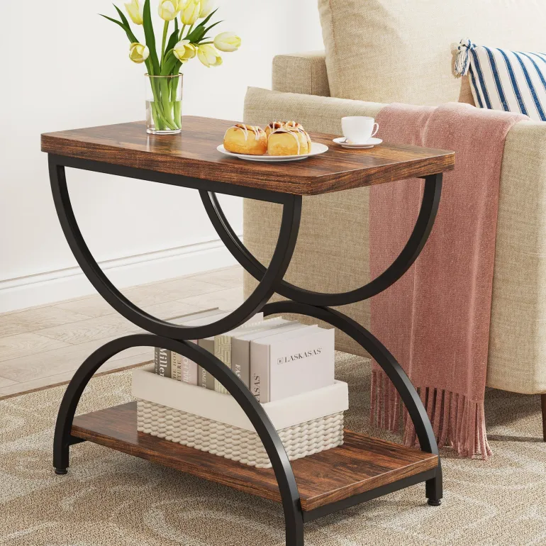 Sale Tribesigns 2-Tier End Table, Rectangular Side Table with Stylish Metal Frame