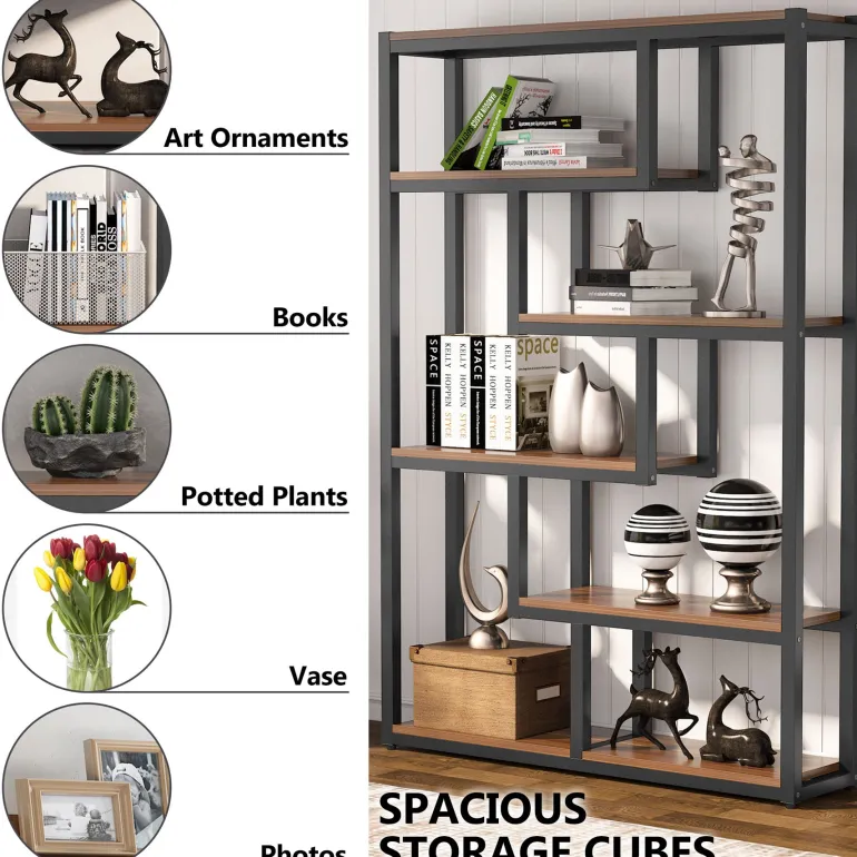 Outlet Tribesigns 5-Tier Industrial Bookshelf, Vintage Etagere Bookcase