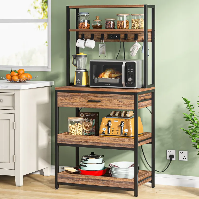 Best Sale Tribesigns 5-Tier Kitchen Baker's Rack with Power Outlets, Drawer & Sliding Shelves