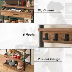 Best Sale Tribesigns 5-Tier Kitchen Baker's Rack with Power Outlets, Drawer & Sliding Shelves