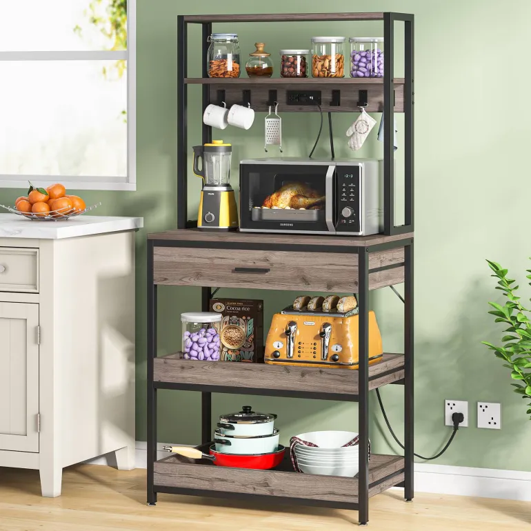 Best Sale Tribesigns 5-Tier Kitchen Baker's Rack with Power Outlets, Drawer & Sliding Shelves