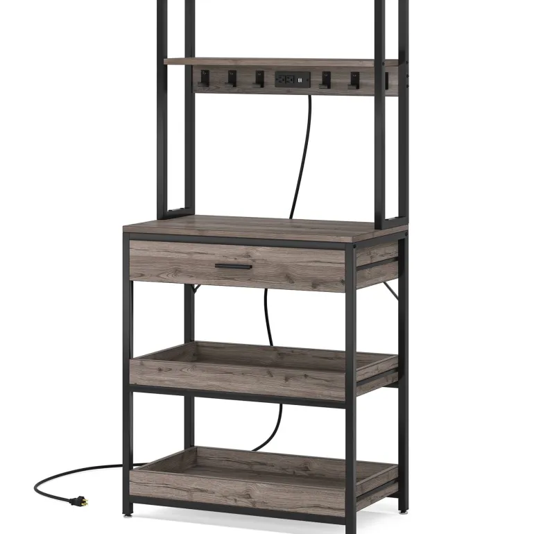 Best Sale Tribesigns 5-Tier Kitchen Baker's Rack with Power Outlets, Drawer & Sliding Shelves
