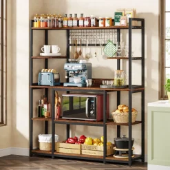Best Sale Tribesigns 5-Tier Kitchen Baker's Rack, 55" Wide Kitchen Storage Shelf with 11 Hooks