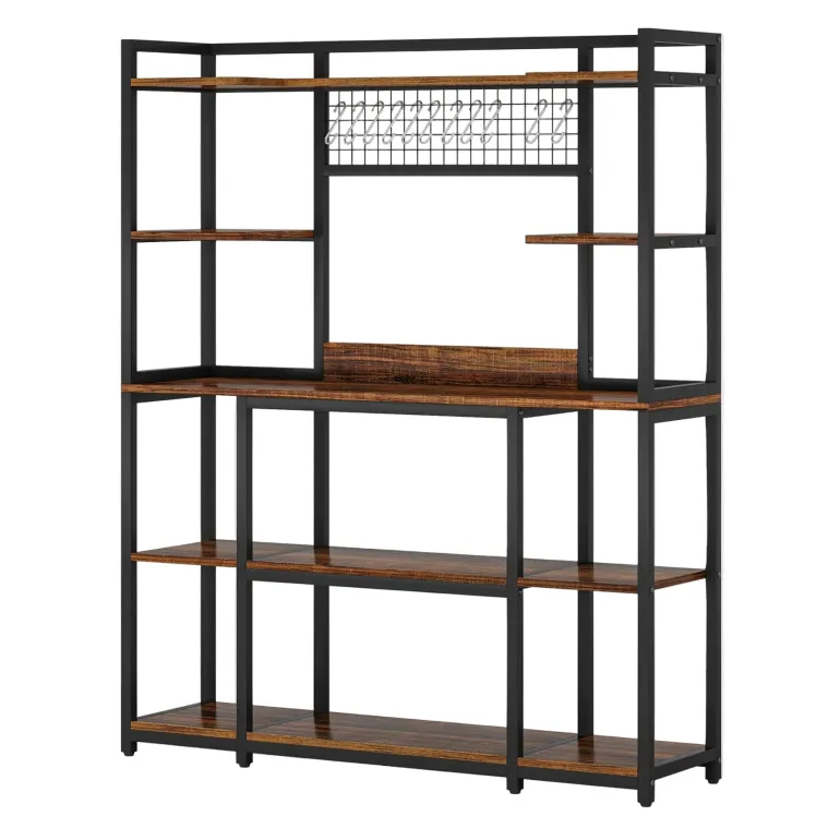 Best Sale Tribesigns 5-Tier Kitchen Baker's Rack, 55" Wide Kitchen Storage Shelf with 11 Hooks