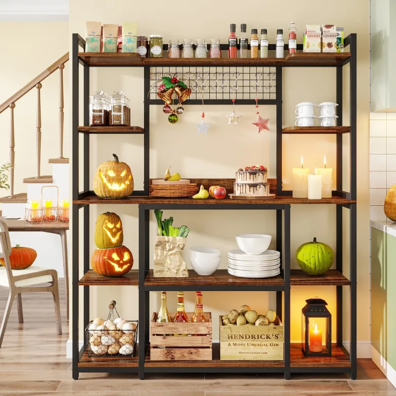 Best Sale Tribesigns 5-Tier Kitchen Baker's Rack, 55" Wide Kitchen Storage Shelf with 11 Hooks