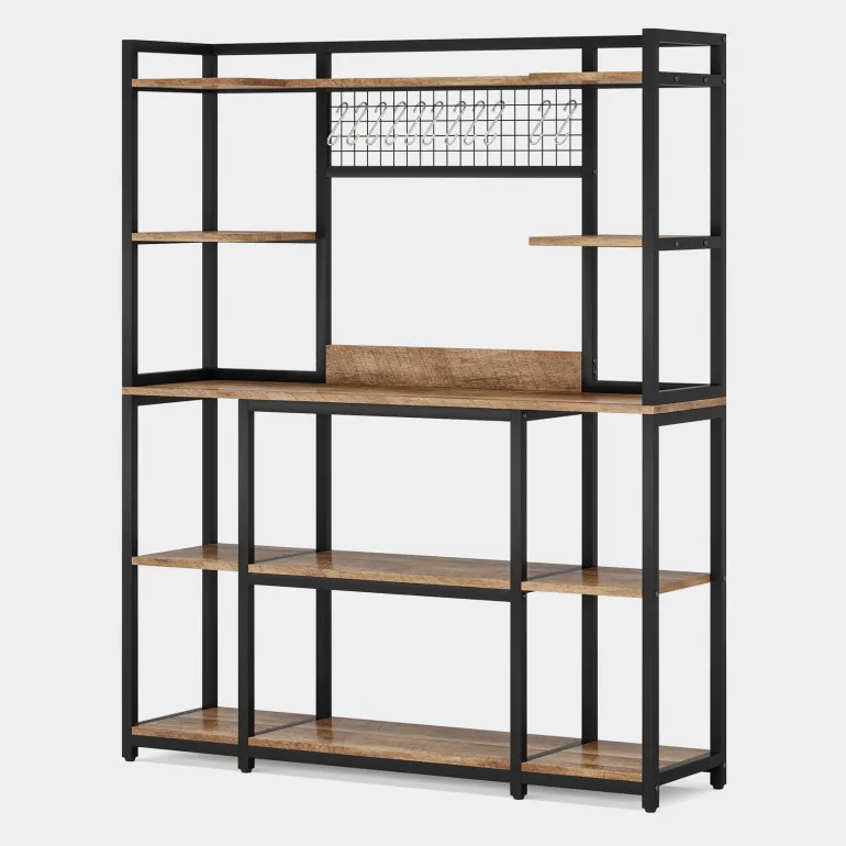 Best Sale Tribesigns 5-Tier Kitchen Baker's Rack, 55" Wide Kitchen Storage Shelf with 11 Hooks