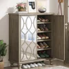 Clearance Tribesigns 5-Tier Mirror Shoe Cabinet, Large Shoe Storage Organizer With Doors