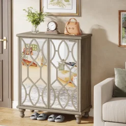 Clearance Tribesigns 5-Tier Mirror Shoe Cabinet, Large Shoe Storage Organizer With Doors