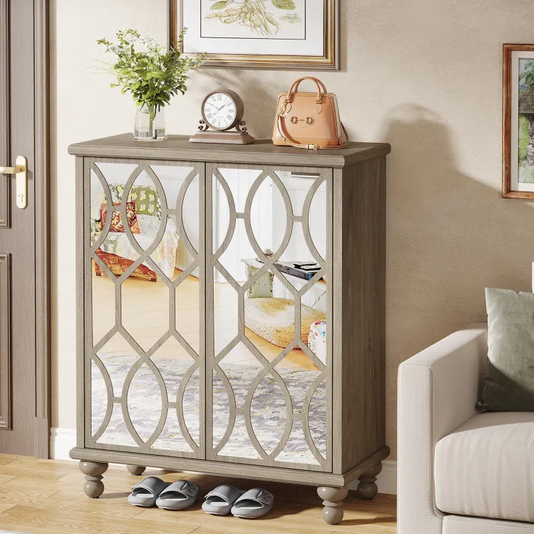 Clearance Tribesigns 5-Tier Mirror Shoe Cabinet, Large Shoe Storage Organizer With Doors