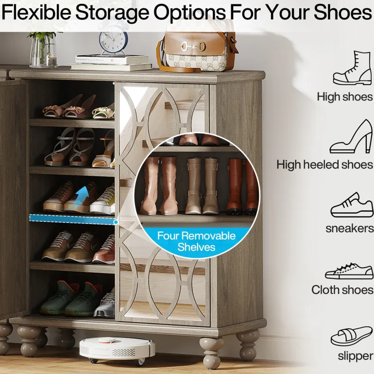 Clearance Tribesigns 5-Tier Mirror Shoe Cabinet, Large Shoe Storage Organizer With Doors