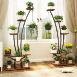 Sale Tribesigns 6-Tier Plant Stand Pack of 2, Metal Curved Display Shelf with 2 Hanging Hooks