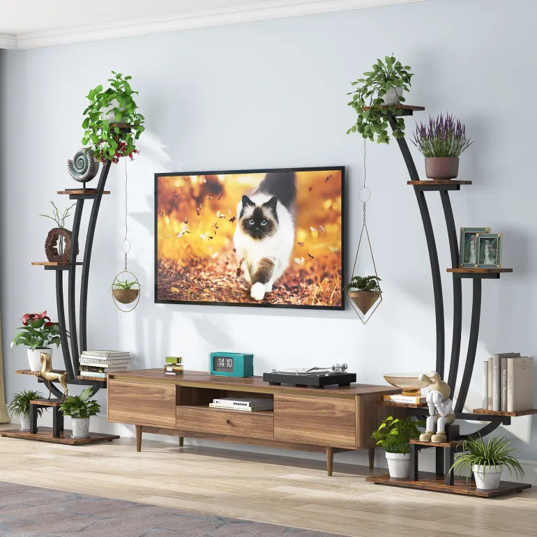 Sale Tribesigns 6-Tier Plant Stand Pack of 2, Metal Curved Display Shelf with 2 Hanging Hooks