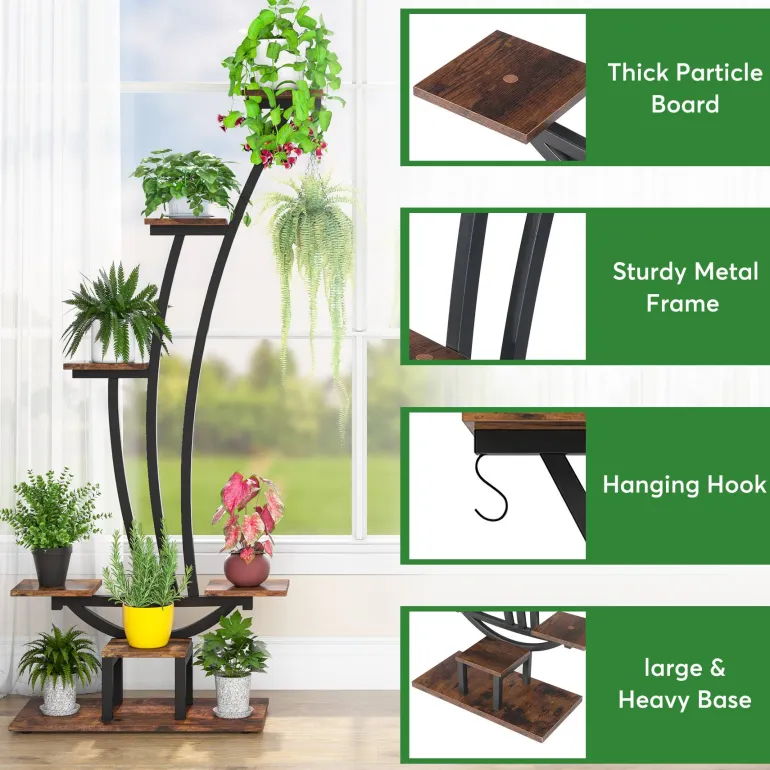 Sale Tribesigns 6-Tier Plant Stand Pack of 2, Metal Curved Display Shelf with 2 Hanging Hooks