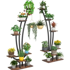 Sale Tribesigns 6-Tier Plant Stand Pack of 2, Metal Curved Display Shelf with 2 Hanging Hooks